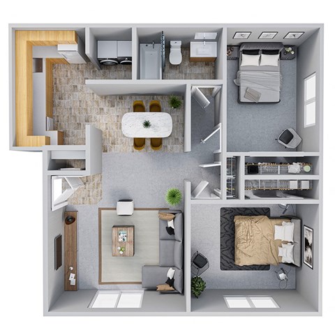 Floor plan for 2 beds, 1 bath, 800 sqft